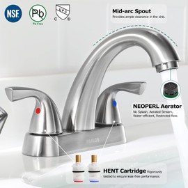 PARLOS 2-Handle Bathroom Sink Faucet with Drain Assembly and Supply Hose Lead-Free cUPC Lavatory Faucet Mixer Double Handle Tap Deck Mounted Brushed Nickel,13598