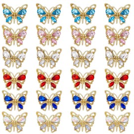 SUNNYCLUE 1 Box 30Pcs Butterfly Nail Charms Colorful Rhinestone Butterfly Nail Gems Small Metal Butterflies Nail Art Charm Blue Pink Clear 3D Shiny Nails Rhinestones for Finger Nails Acrylic Nail