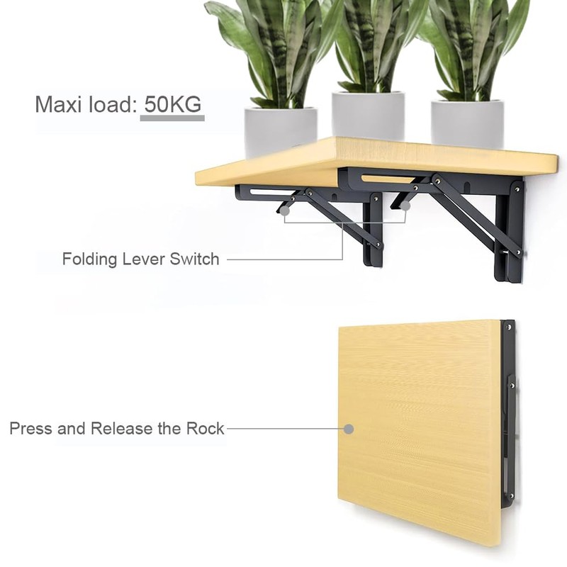 Folding Shelf Brackets 12Inch, 2pcs Folding Table Brackets Drop Leaf