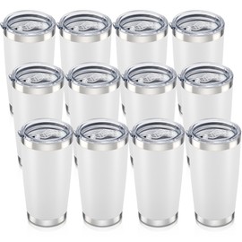Orebigo 20 oz Tumbler with Lid Stainless Steel Insulated Tumblers Bulk Double Wall Vacuum Cups Powder Coated Travel Mug Keep Drinks Cold and Hot, White, 12 Pack