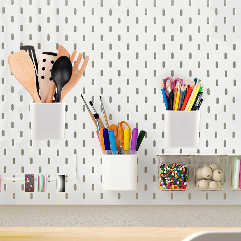 HAKZEON 4 Pack White Hanging Cup Holders, Plastic Pegboard Storage