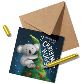 Christmas Card with Cute Koala on the Tree – Greeting Card with 'Sending You a Big Christmas Hugs' Text, Xmas Card for Her, Him, Family, Sister, Brother, Mum, Dad