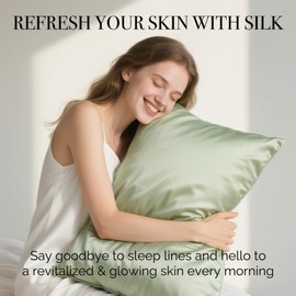 Ravmix Silk Pillow Cases with Zipper, 21momme Mulberry Silk Pillowcase for Hair Skin Health, Soft Smooth Breathable Cool Pillow Cover for Beauty Sleep 1PC(Queen 20"x30", Bean Green)