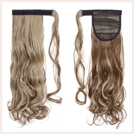 TESS Balayage Ponytail Extension, 40 cm, Light Brown with Ash Blonde Wavy Braid Extension, Ponytail Hairpiece, 90 g, Long Hair Extension Braid