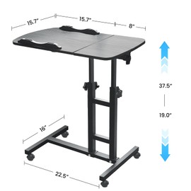 Compact Double Desktop 24 inch TV Tray Table, Rolling Desk Adjustable Height, Mobile Laptop Desk for Couch with 180° Tilt Desktop and Locking Wheels, Portable Table for Living Room Bed Room - Black