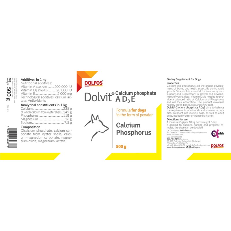 AnkhPets Dolvit Calcium Phosphate A D3 E 500g for Puppy
