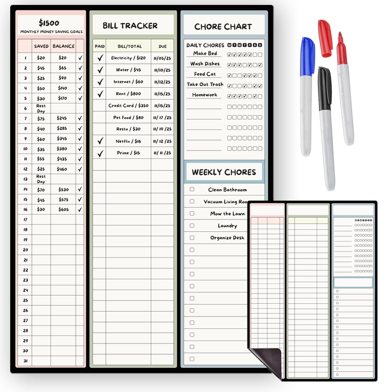 Magnetic Dry Erase Budget Planner and Bill Organizer | 10"