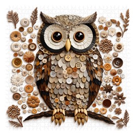 Button Owl Puzzles for Adults 1000 Pieces, Nature Forest Bird Jigsaw Puzzles, Vintage Animal Art Puzzle as Owl Decor