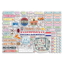 A4 Sticker Sheet Amsterdam Landmarks Vinyl Stickers - Netherlands Dutch City Diary Travel Holiday Month Labels Scrapbook Journal #81383