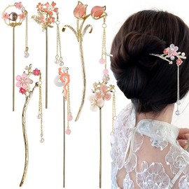 Tassel Flower Hairpin Pink Flower Hair Stick Vintage Flowers Hair Sticks Floarl Chinese Hair Pin Hair Sticks Tassel Beads Hairpin Qipao Hanfu Hair Stick Chinese Hair Pin Hair Accessories Women