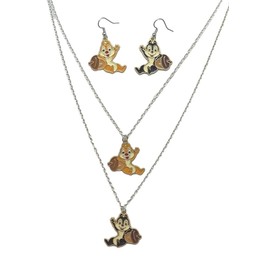 Dale and Chip Chipmunk Characters With Acorn Charm Pendant 2 Necklaces And Earrings Set