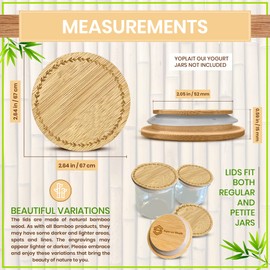 4-24 Lids Set With Leaves Ring Design or Choose Another Design | Reusable Bamboo Wood Lids for Yoplait Oui Yogurt Jars with Airtight Sealing | Oui Yogurt Jar Lids for Regular or Petite Jars | 24 Lids