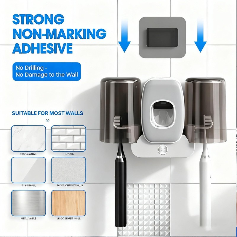 Rechargeable Toothbrush Holder,Wall Mounted Automatic Toothbrush Cleaning Tool with Toothpaste
