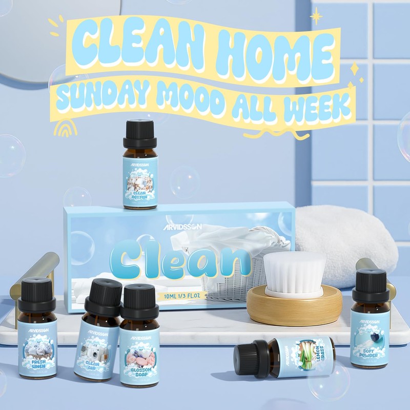 Clean Essential Oils Set, ARVIDSSON Natural Fragrance Oil for Diffuser,
