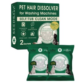 Pet Hair Dissolver for Washing Machine - Dog & Cat Hair Remover, 96.7% Hair Dissolution, Stain/Hair Remover for Laundry, 2 Sachets, HE/Top/Front-Load Compatible, Removes Residue & Odors, Septic Safe