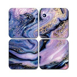 4 x Square Marble Effect Coasters - Art Pink Agate Purple Ink Jigsaw Gift #78325