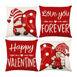 ONFAON Valentines Day Decorations- Valentine's Day Red Pillow Covers 18 x 18 Inch Valentines Day Outdoor Pillow Covers Cushion Case Decoration for Sofa Couch Set of 4