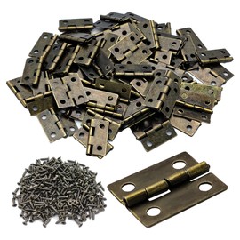 AUXBC 80Pcs 18x15mm Antique Bronze Mini Hinges for Wooden Box, Small Iron Hinges with 320 Screws for Jewelry Box Crafts DIY Cabinet Dollhouse, 180° Folding Butt Hardware
