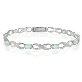 Ice Gems Sterling Silver Genuine or Created Gemstone Infinity Link Bracelet, 9 inch, Metal, Created Opal