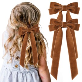 2PCS Velvet Hair Bows Brown Hair Ribbon Clips Big Fall Alligator Clips Hair Accessories for Women Girls Toddlers Kids Baby