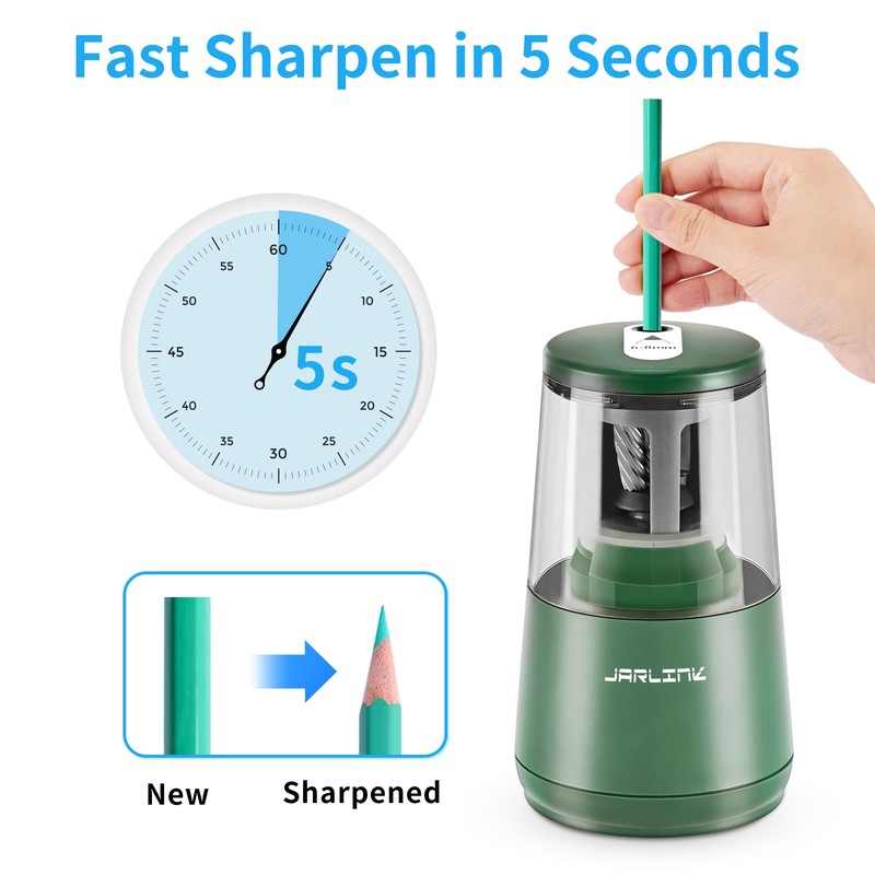 JARLINK Electric Pencil Sharpener, Heavy-Duty Helical Blade to Fast Sharpen,
