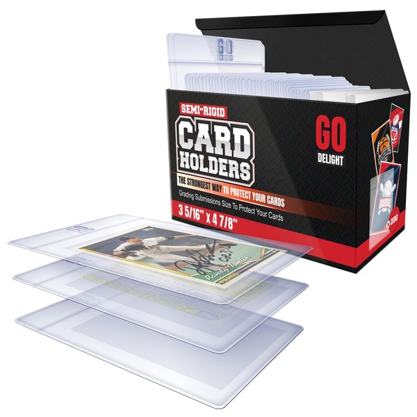 Semi Rigid Card Holders – 200 Card Holders for Trading Cards and 200 Penny Sleeves – Baseball Card Sleeves - Baseball Card Protectors - 3-5/16" x 4-7/8" Including 1/2" Lip - Grading Submission Sleeves