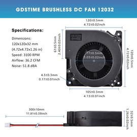 GDSTIME 2PCS 12032 120mm x 32mm 12cm 24V DC Brushless Axial Flow Centrifugal Blower Cooling Fan with Ball Bearing