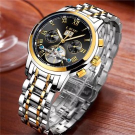 LIGE Men's Watch Automatic Mechanical Date Week Luminous Waterproof Wristwatches