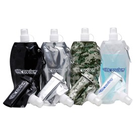 Collapsible Reusable Water Bottle with Carabiner Clip by Activiva - Light Weight Leak Proof Foldable Drinking Water Bottle - Non-Toxic BPA Free - 16.9 oz - 4 Pack