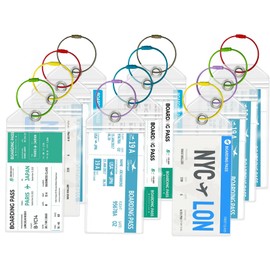 12 Pcs Cruise Luggage Tags Holders, Clear Cruise Luggage Bag Tags with Zip Seal & Steel Loops Reusable, for Cruise Ships, ID Badge, Cruise Travel Accessories（Colored Steel Ring）