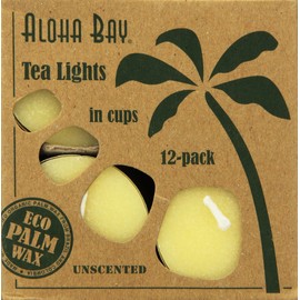 Aloha Bay Palm Wax Tea Lights with Aluminum Holder Cream Candles, 12 Count