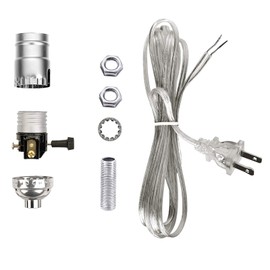 Lamp Light Kit, Nickel Plated Repair or Rewiring Table Lamp Kit, 3 Way Socket and 8 Foot Matching Cord Set with Essential Hardware for Vintage Lamps or Other DIY Lighting Fixtures