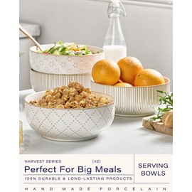 getstar Large Serving Bowls (8 inch & 60 fl oz), Ceramic Salad Bowl Set of 2, Microwave and Dishwasher Safe, Farmhouse Kitchen Decorative Bowls Set (Embossed Checks & Stars)