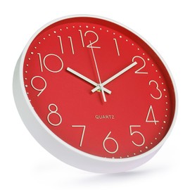 bakbrand Wall Clock 12 Inch Non-Ticking Silent Modern Simple Style Round Decor Clock Red Stereoscopic Dial Quartz Wall Clocks for Home/Office/School/Living Room/Bedroom/Kitchen