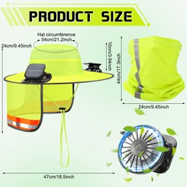 Floraltop Solar Hat with Fans, Wide Brim Cooling Sun Hat with Removable Dual Fans USB Charging Neck Cover for Outdoor Fishing(Yellow)