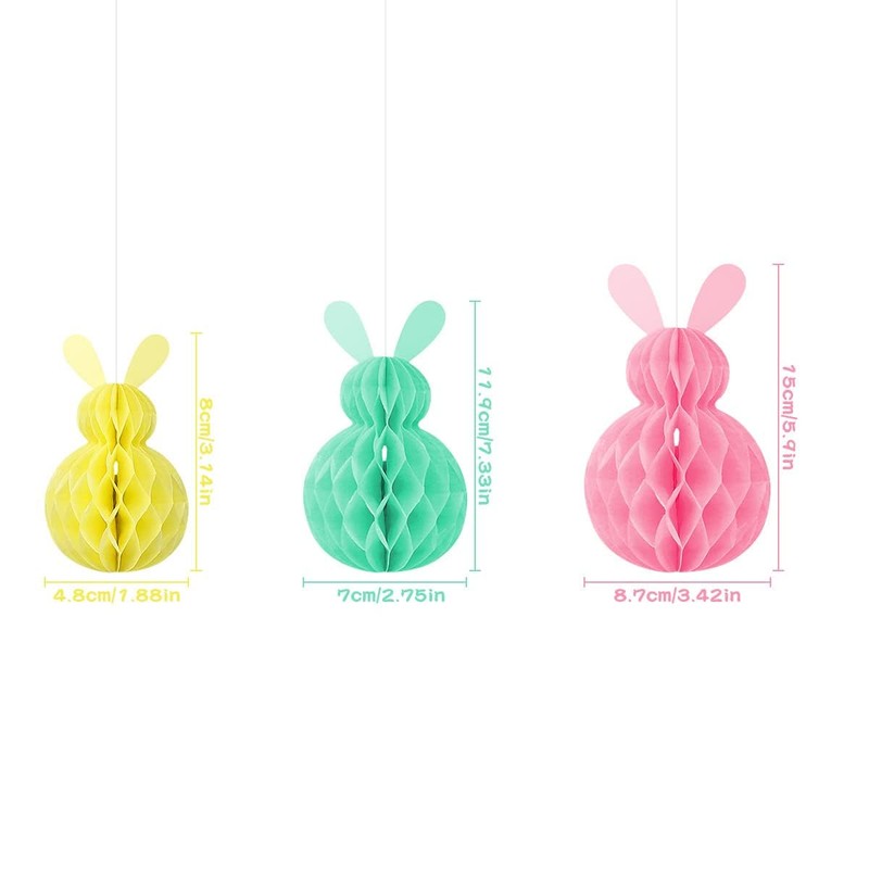 6PCS Bunny Rabbit Easter Hanging Decorations Cute Honeycomb Shape Ball