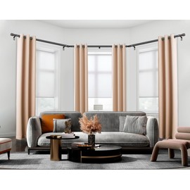 Bay Window Curtain Rods, HOTOZON 7/8 Inch Heavy Duty Curtain Rods for Bay Windows 48-84 Inch(Center Rod), 32-58 Inch Side Rods for Windows, Black, Decorative Drapery Rod with End Cap Finials