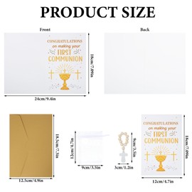 First Communion Cards - Elegant Holy Communion Card and Wooden Cross Ornament, Artistic Chalice with Cross Card, Perfect Gifts for Girls and Religious Celebrations,Prayer Greeting Cards for Women man