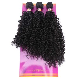 Natural Black Synthetic Hair Weave Afro Kinky Culrly Fiber Hair Externsions 16 18 20 Inches 210 Gram/set Heat Resistant Hair Bundles (2#)