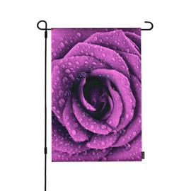 HGOD DESIGNS Purple Rose Garden Flag Double Sided 12x18 Inch Fresh Flower With Water Drops Plant Floral Petals Love Valentine Farmhouse Holiday Outside Decorations Burlap Yard Flag