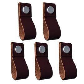 POFET 5pcs Handmade Leather Cabinet Door Handle Pulls Knob Dresser Drawer Door Handle Kitchen Pulls Knob - Dark Brown, 195x26mm - Brown