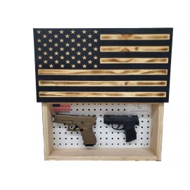 Knotty Oar Wood Shop Hidden gun storage safe concealment cabinet black burnt engraved American Flag - RFID, Without Light