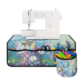 Mumeson Colorful Floral Hummingbird Sewing Machine Pad for Woman Dust Scratch Resistant Pad Case with Multi Pocket Water-Resistant Sewing Machine Muffling Mat