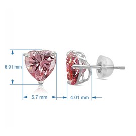 Jewelili 10K White Gold 6 MM Heart Pink Cubic Zirconia Stud Earrings