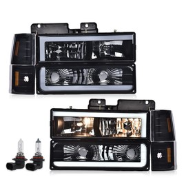 G-PLUS LED Headlights Fit GMC C1500 K1500 Yukon 1994-1999/Fit GMC C1500 C2500 K1500 K2500 Suburban 1994-1999,Bumper Headlamps Smoke Lens Black Housing Amber Reflector Left & Right,faros Assembly