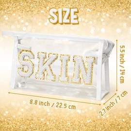 A1DIEE Preppy SKIN Patch Cosmetic Bag Clear PVC Travel Toiletry Bag Portable Waterproof Makeup Bag Zipper Pouch Organizer Travelling Accessory Storage for Women Girls Birthday Gift