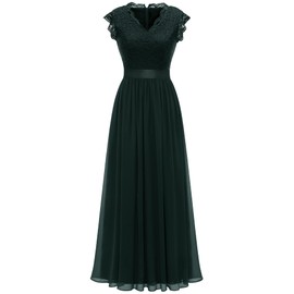 Dressystar Women's V Neck Sleeveless Lace Bridesmaid Dress Wedding Guest Dress Formal Party Gown 0050BD Green L