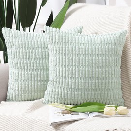 Madizz Pack of 2 Boho Striped Corduroy Throw Pillow Covers 20x20 inch, 50x50 cm, Light Green Soft Decorative Cushion Cover for Sofa Bedroom Pillow Shell