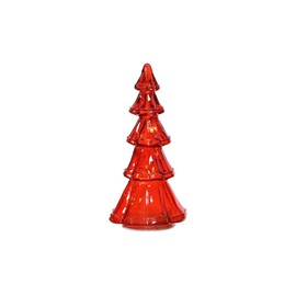 Lumineo Small Micro LED Red Glass Tree, 7.6" Tall, Warm White Lights, Battery Operated, 6-Hour Timer, Indoor Holiday Decoration