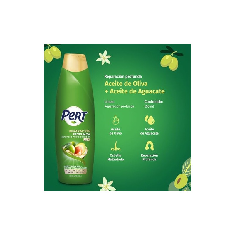 PERT, Shampoo 2 en 1 Olivo y Aguacate Limpia y